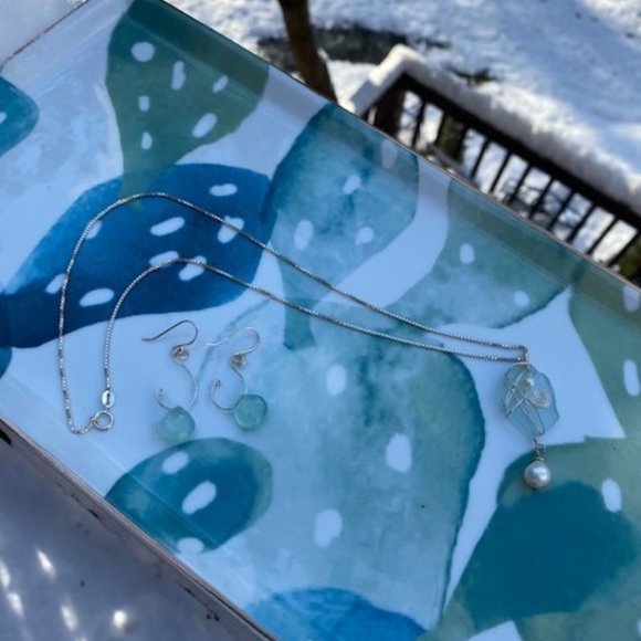 VTG Hand Made Silver Blue Bead Necklace SET - Picture 5 of 8